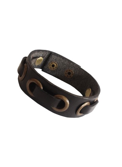 Menjewell Stylish Genuine Leather Black::Bronze Classic Punk Braided Rope Wristband Bracelet For Men